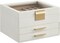 Jewelry Box Organizer with Glass Lid, 3-Layer Jewelry Storage, with 2 Drawers, Modern Style, 8 x 9.1 x 5.3 Inches, Cloud White and Gold Color UJBC239WT